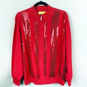 St. John Red Sweater Jacket Size XL
